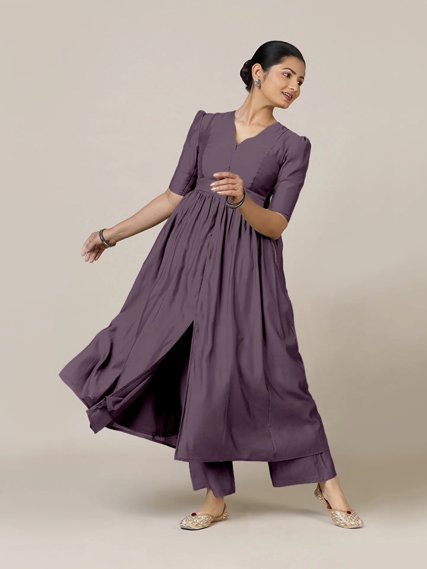 Faiza x Rozaana | A Line Kurta in Purple Mauve with Thread Work | Coords or Only Kurta - Image 9