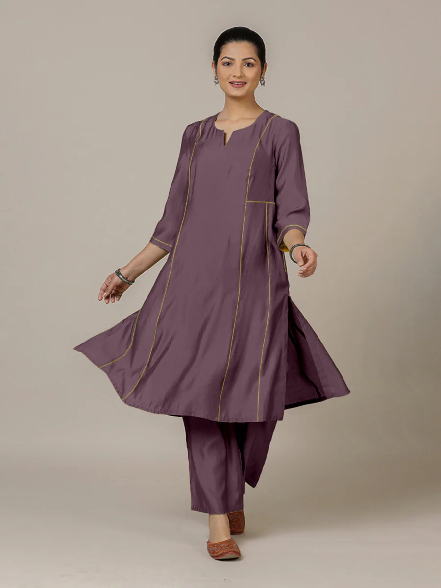 Mahi x Rozaana | A Line Kurta in Purple Mauve with Thread Work | Coords or Only Kurta - Image 10