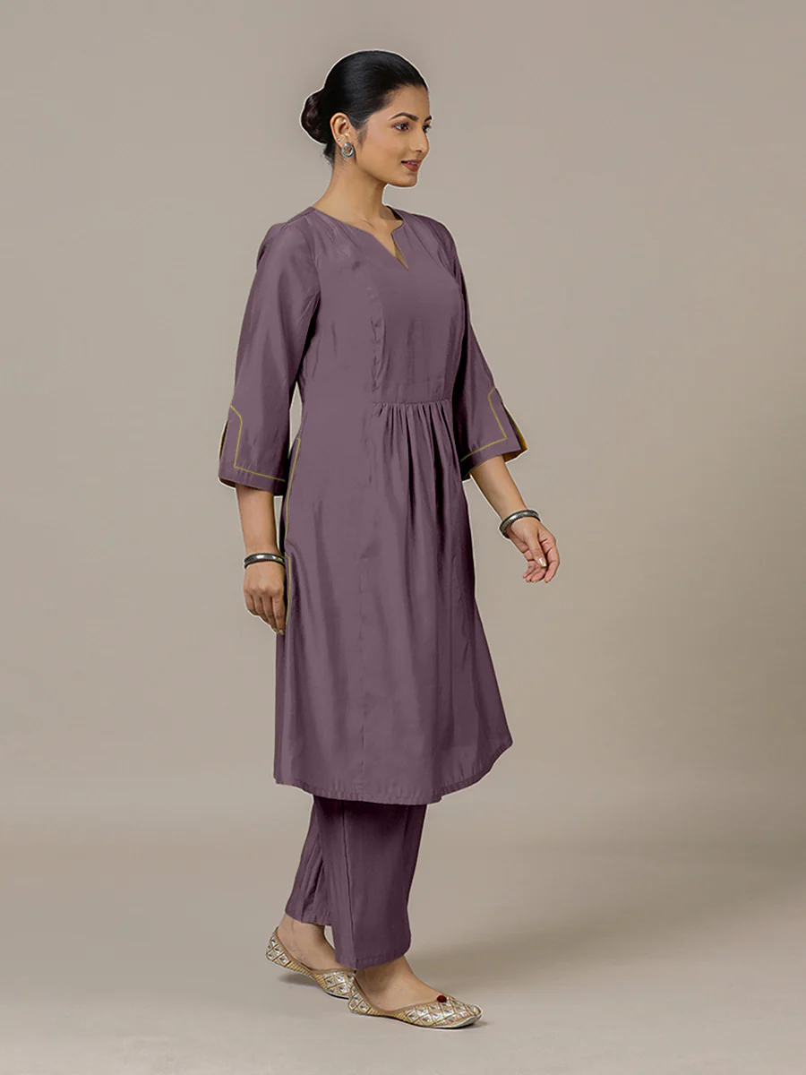 Nimrat x Rozaana | A Line Kurta in Purple Mauve with Thread Work | Coords or Only Kurta