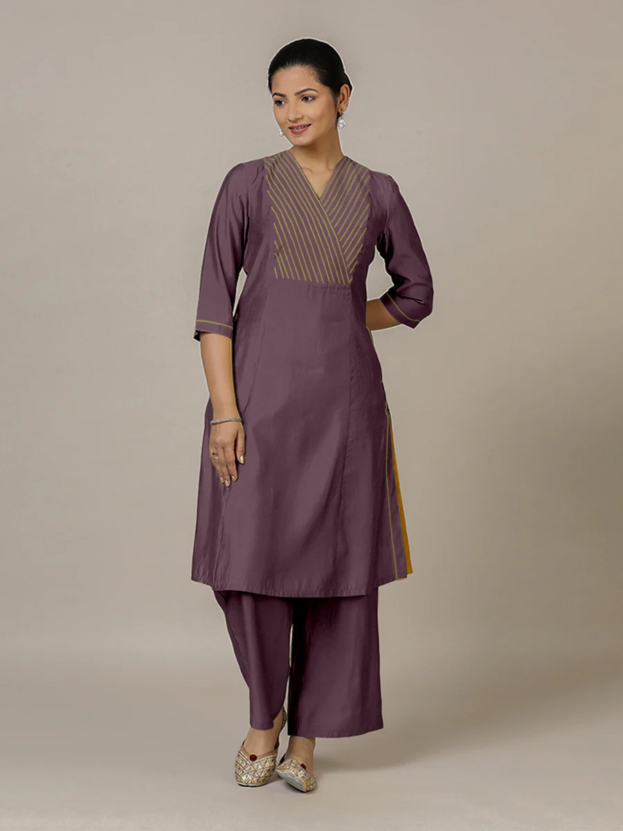 Piya x Rozaana | A Line Kurta in Purple Mauve with Thread Work | Coords or Only Kurta