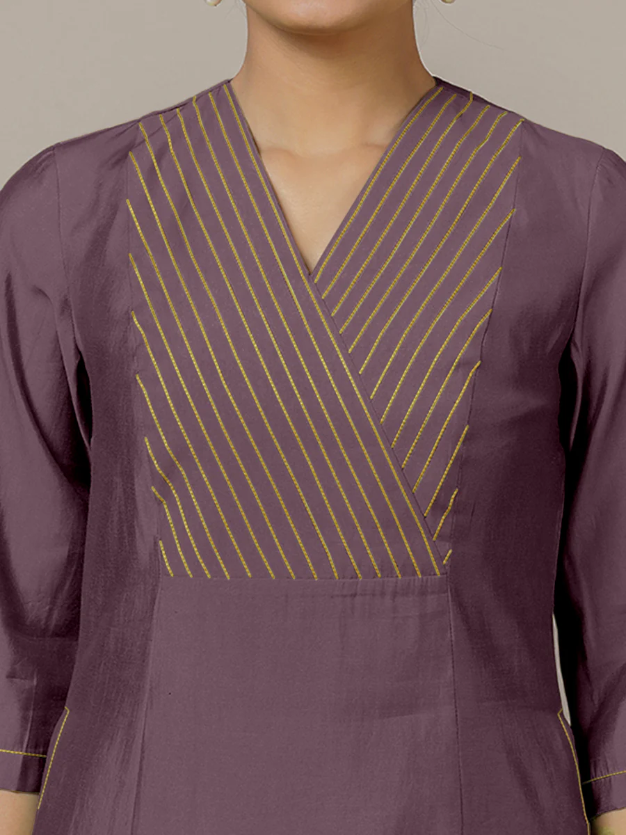 Piya x Rozaana | A Line Kurta in Purple Mauve with Thread Work | Coords or Only Kurta - Image 3