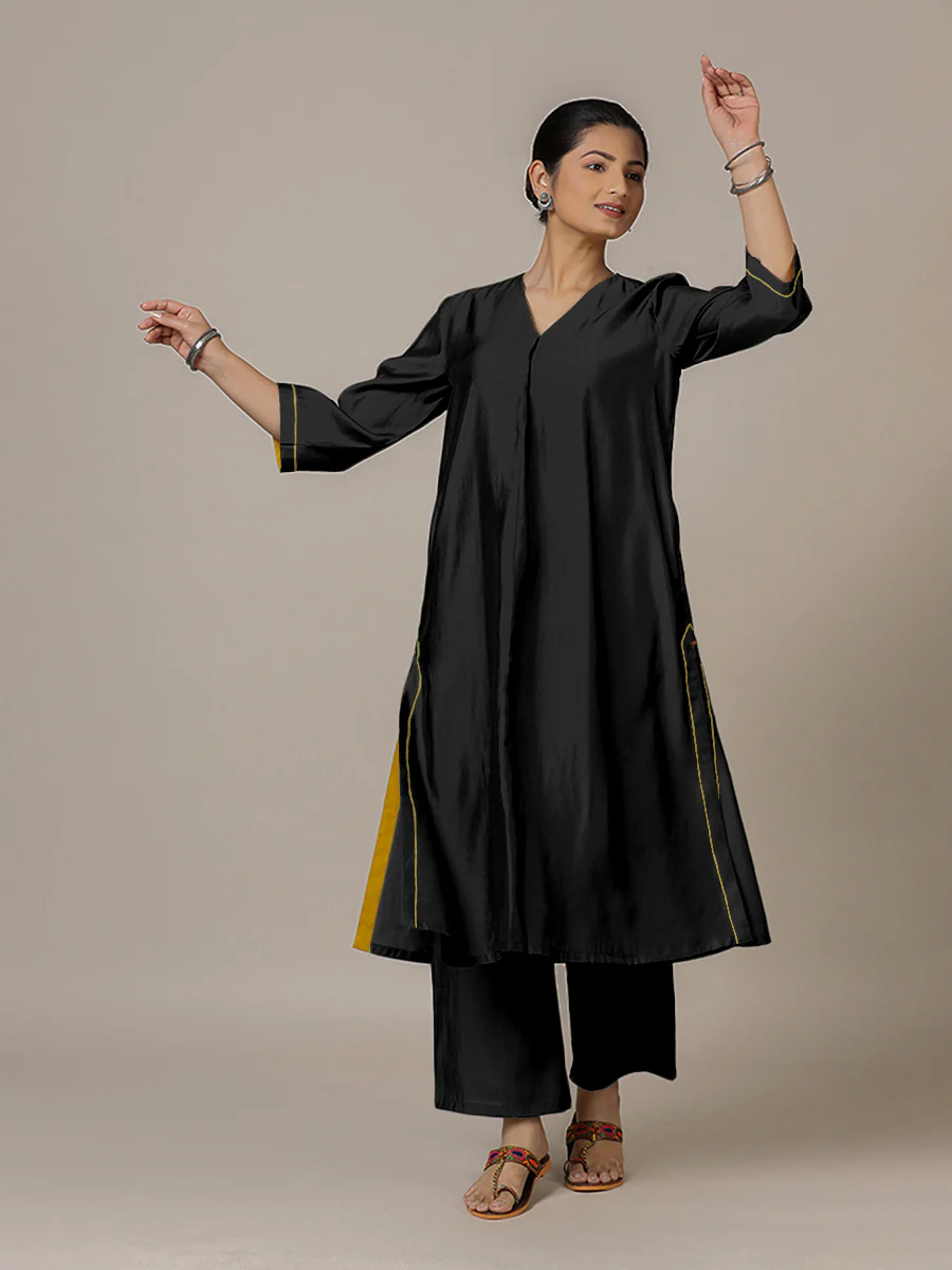 Alisha x Rozaana | A Line Kurta in Raven Black with Thread Work | Coords or Only Kurta - Image 6