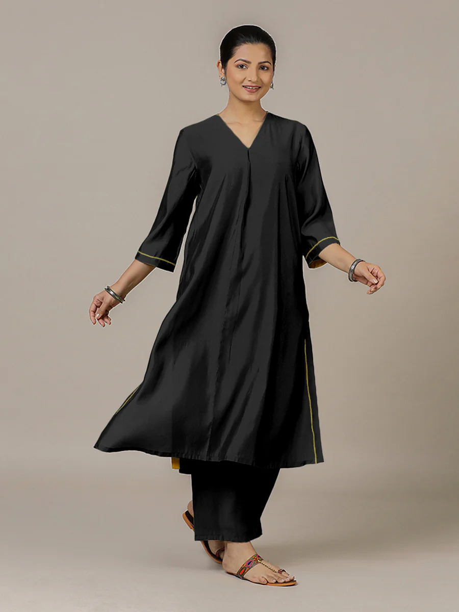 Alisha x Rozaana | A Line Kurta in Raven Black with Thread Work | Coords or Only Kurta - Image 8