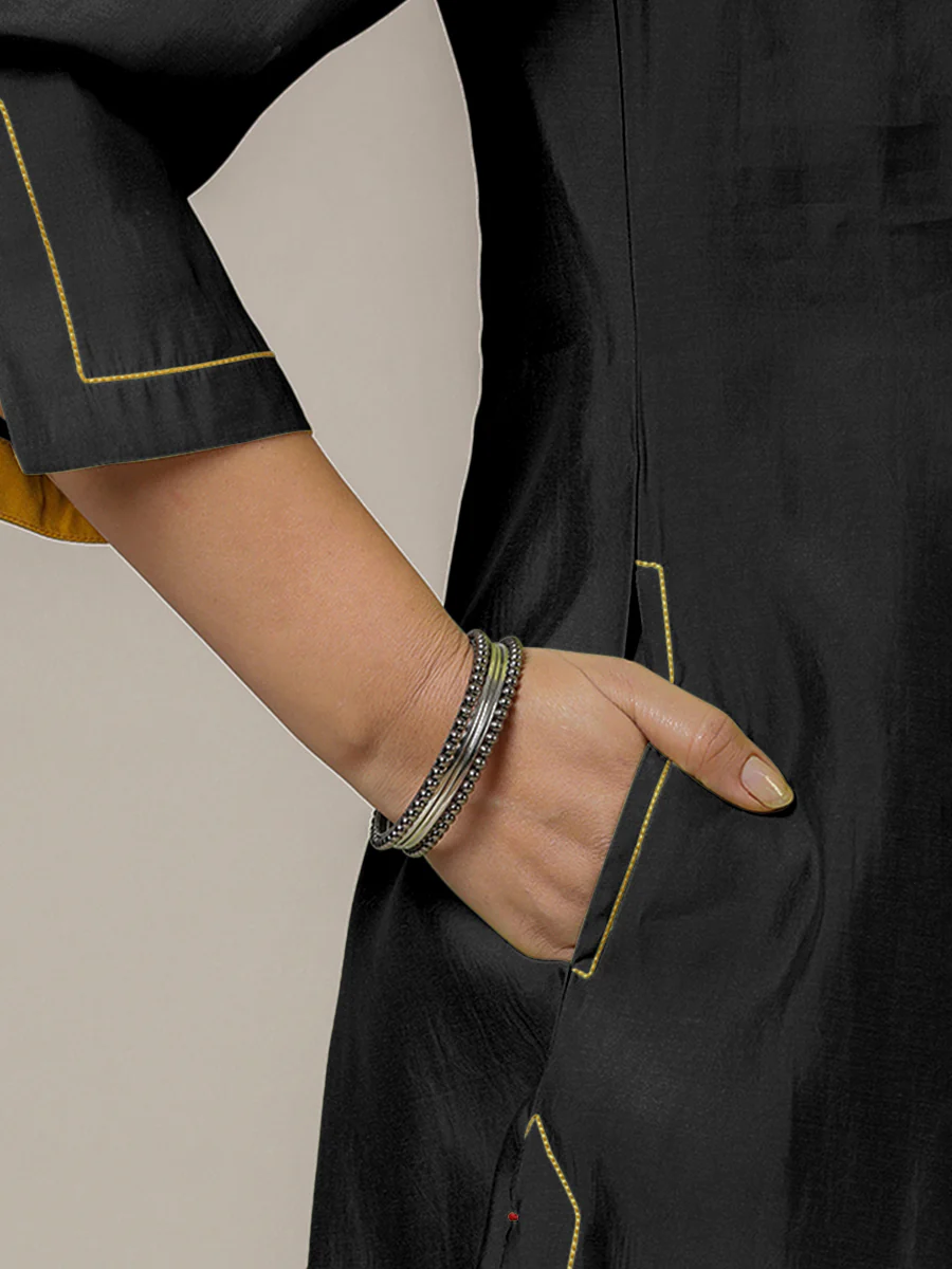 Nimrat x Rozaana | A Line Kurta in Raven Black with Thread Work | Coords or Only Kurta - Image 4