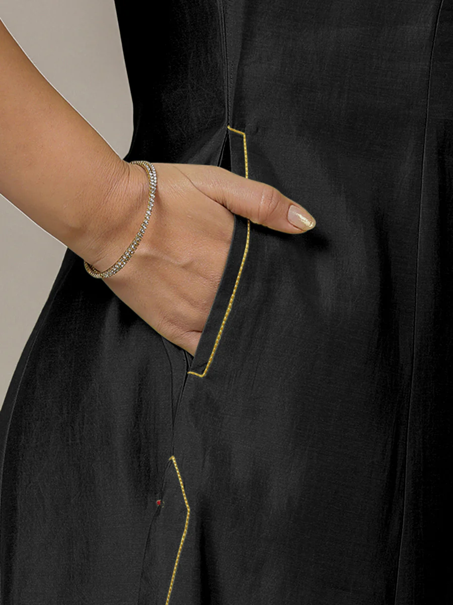 Piya x Rozaana | A Line Kurta in Raven Black with Thread Work | Coords or Only Kurta - Image 5
