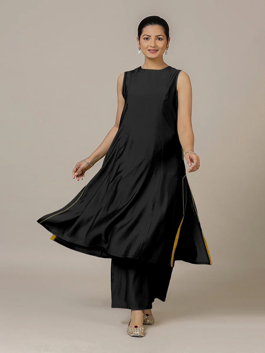 Sameera x Rozaana | A Line Kurta in Raven Black with Thread Work | Coords or Only Kurta - Image 6