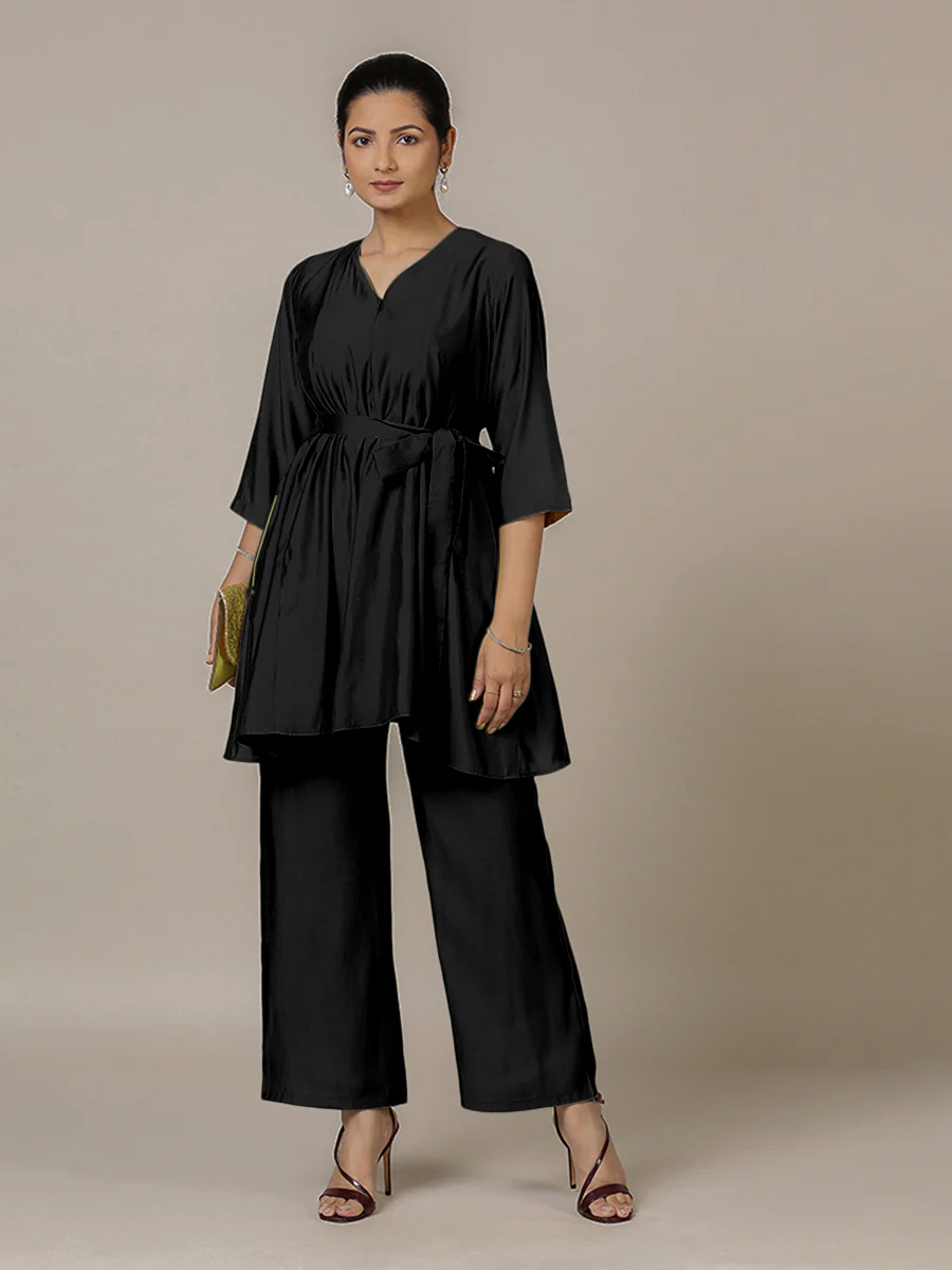 Tuhi x Rozaana | A Line Kurta in Raven Black with Thread Work | Coords or Only Kurta - Image 10