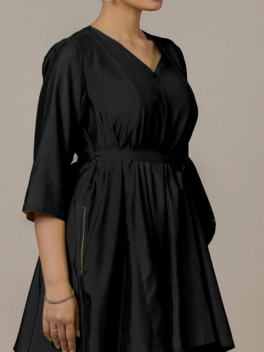 Tuhi x Rozaana | A Line Kurta in Raven Black with Thread Work | Coords or Only Kurta - Image 3