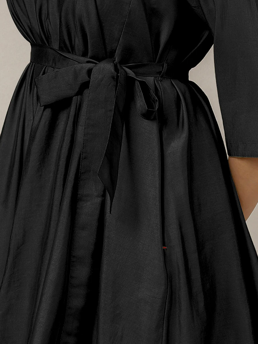 Tuhi x Rozaana | A Line Kurta in Raven Black with Thread Work | Coords or Only Kurta - Image 4