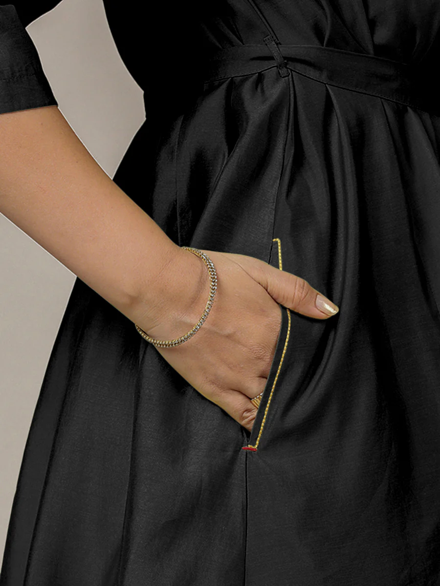 Tuhi x Rozaana | A Line Kurta in Raven Black with Thread Work | Coords or Only Kurta - Image 5