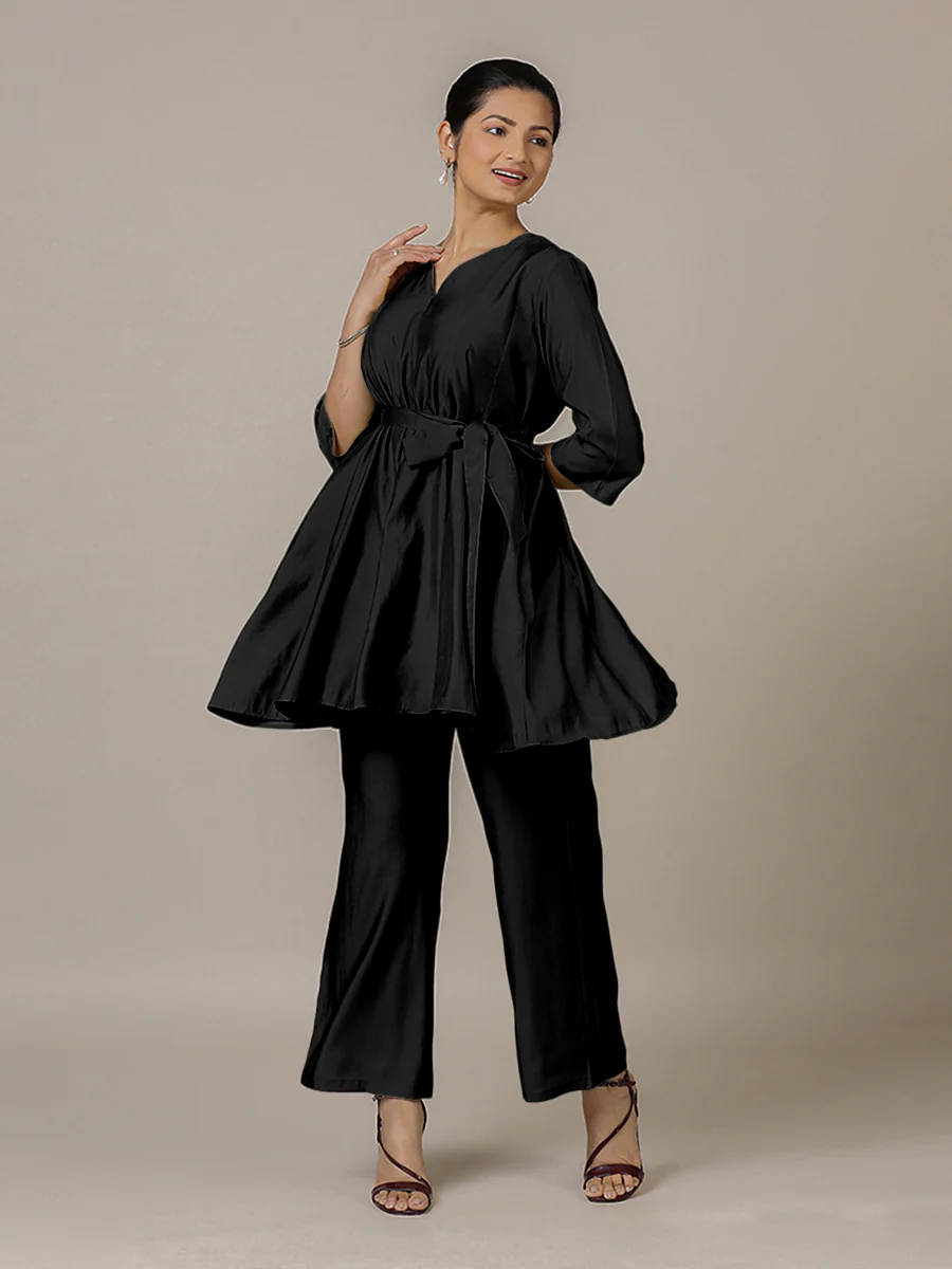 Tuhi x Rozaana | A Line Kurta in Raven Black with Thread Work | Coords or Only Kurta - Image 8