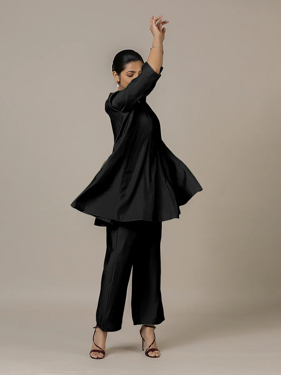 Tuhi x Rozaana | A Line Kurta in Raven Black with Thread Work | Coords or Only Kurta - Image 9