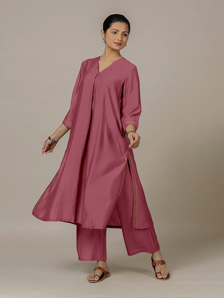 Alisha x Rozaana | A Line Kurta in Rose Pink with Thread Work | Coords or Only Kurta - Image 5
