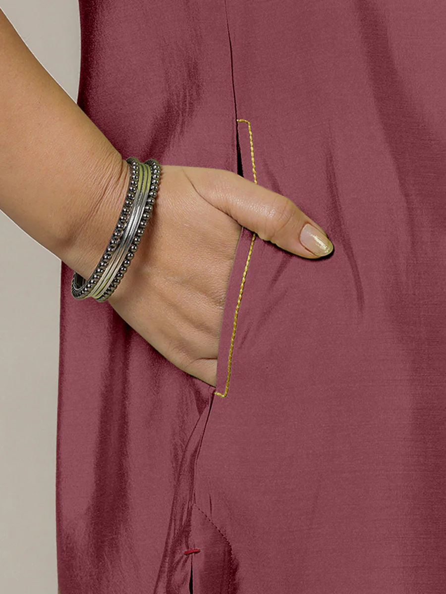 Amal x Rozaana | A Line Kurta in Rose Pink with Thread Work | Coords or Only Kurta - Image 4