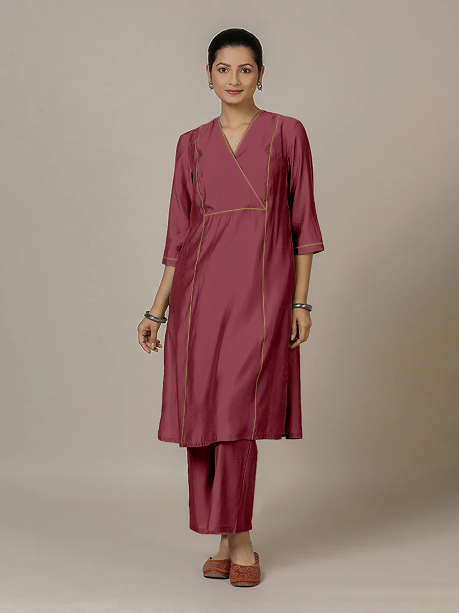 Amal x Rozaana | A Line Kurta in Rose Pink with Thread Work | Coords or Only Kurta - Image 9