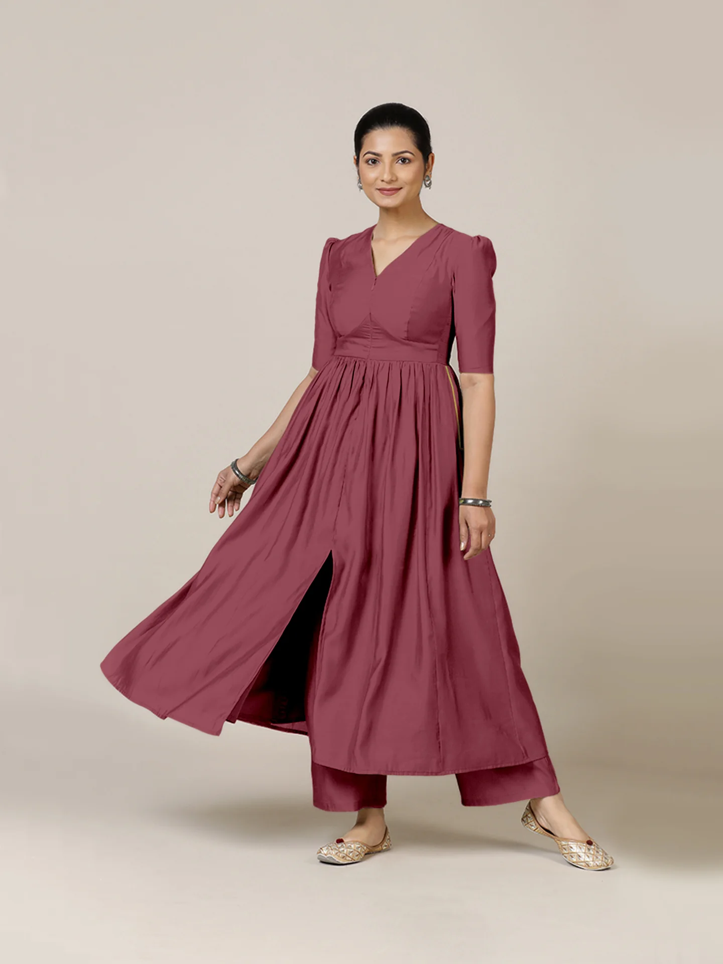Faiza x Rozaana | A Line Kurta in Rose Pink with Thread Work | Coords or Only Kurta - Image 7