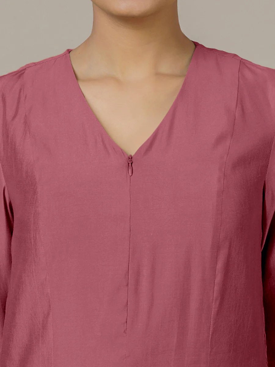 Mahek x Rozaana | A Line Kurta in Rose Pink with Thread Work | Coords or Only Kurta - Image 3