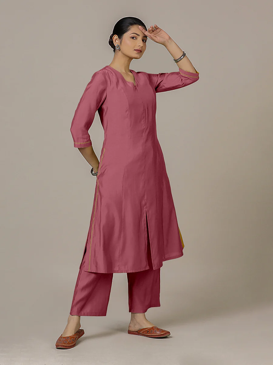 Mahek x Rozaana | A Line Kurta in Rose Pink with Thread Work | Coords or Only Kurta - Image 7