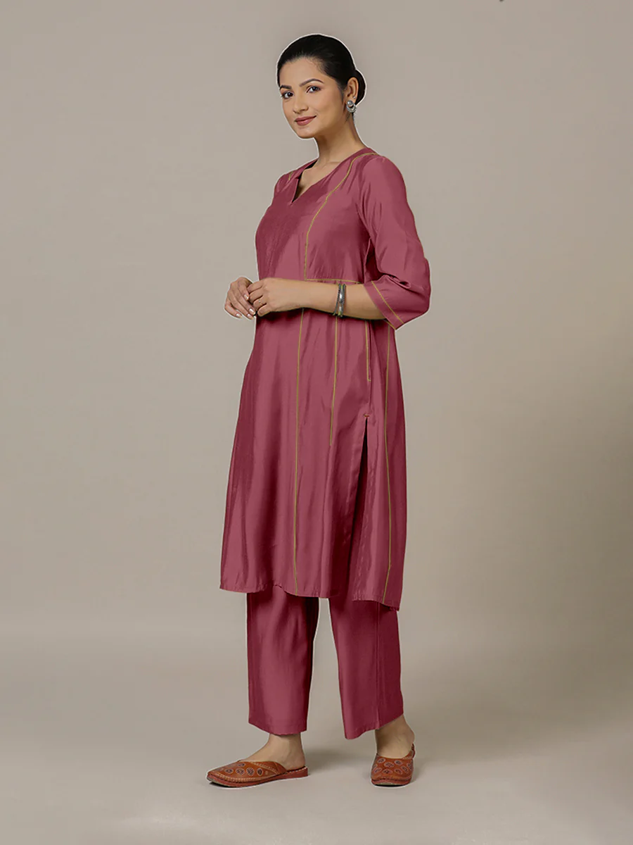 Mahi x Rozaana | A Line Kurta in Rose Pink with Thread Work | Coords or Only Kurta - Image 8