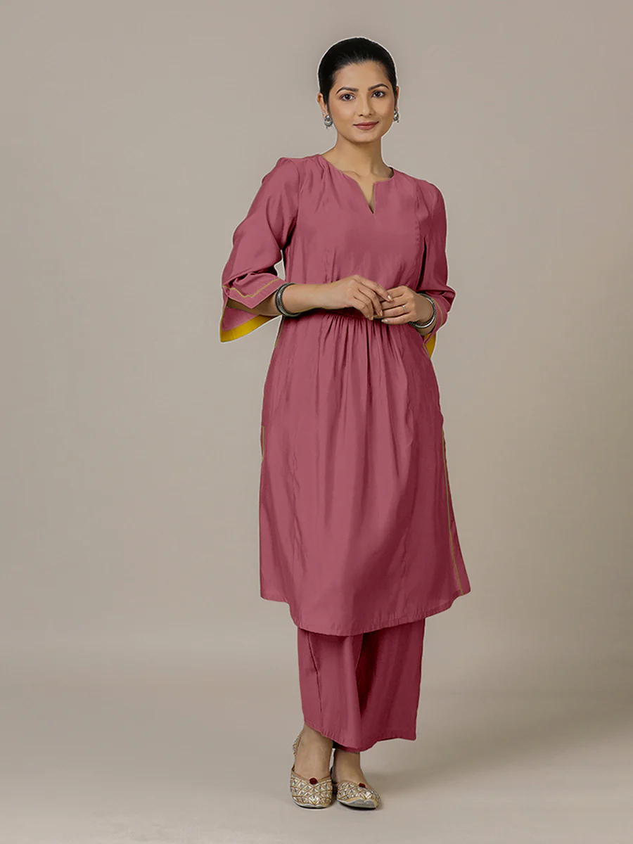 Nimrat x Rozaana | A Line Kurta in Rose Pink with Thread Work | Coords or Only Kurta - Image 10