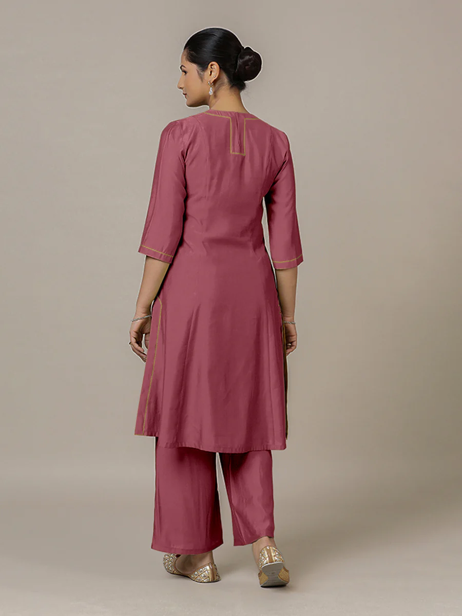 Piya x Rozaana | A Line Kurta in Rose Pink with Thread Work | Coords or Only Kurta - Image 2