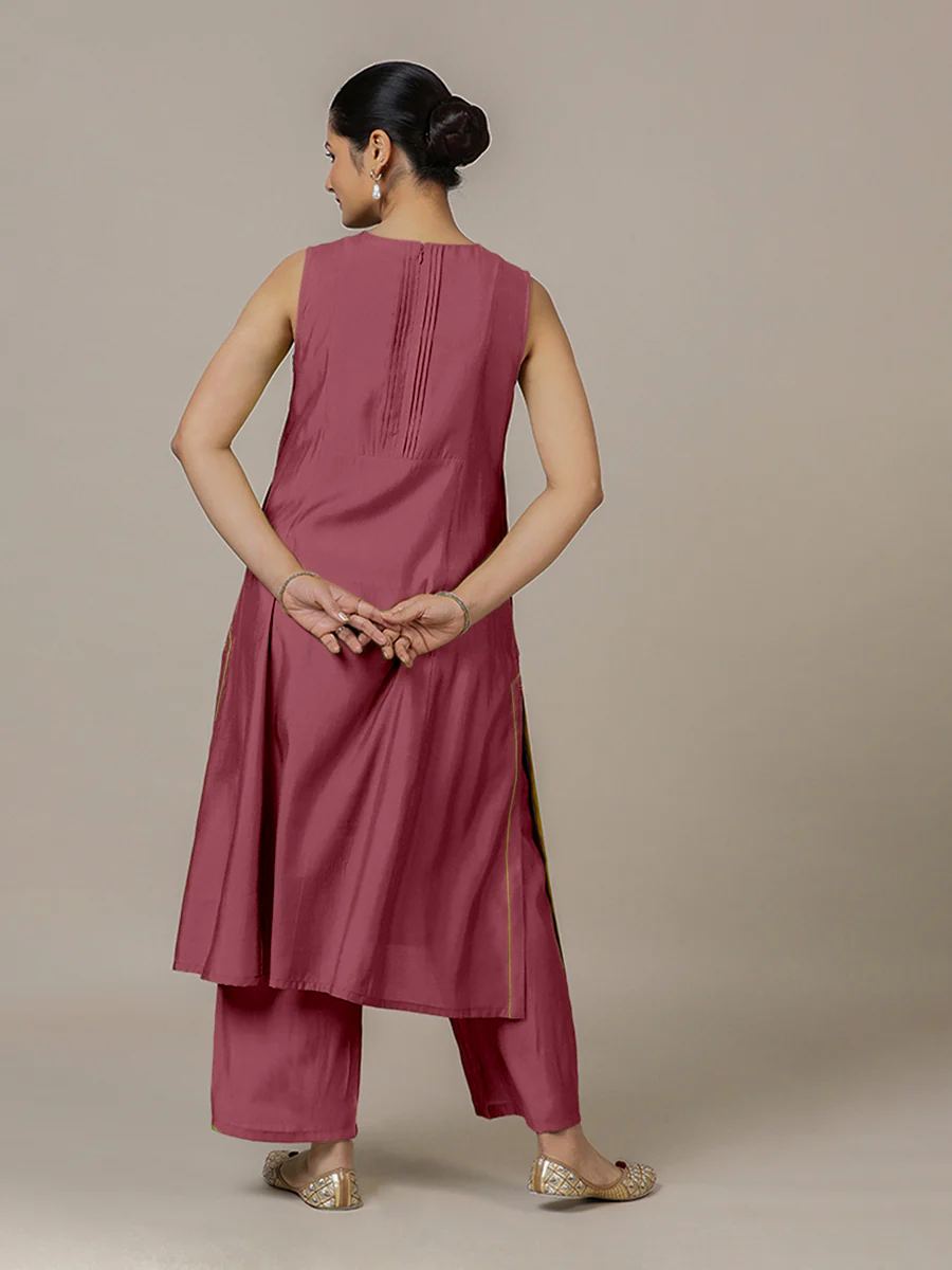 Sameera x Rozaana | A Line Kurta in Rose Pink with Thread Work | Coords or Only Kurta - Image 2