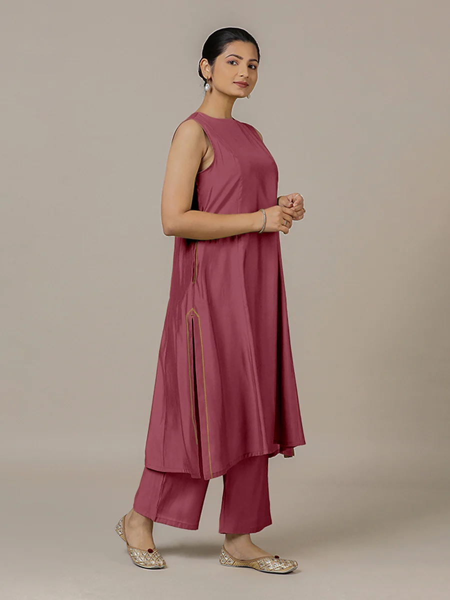 Sameera x Rozaana | A Line Kurta in Rose Pink with Thread Work | Coords or Only Kurta - Image 7