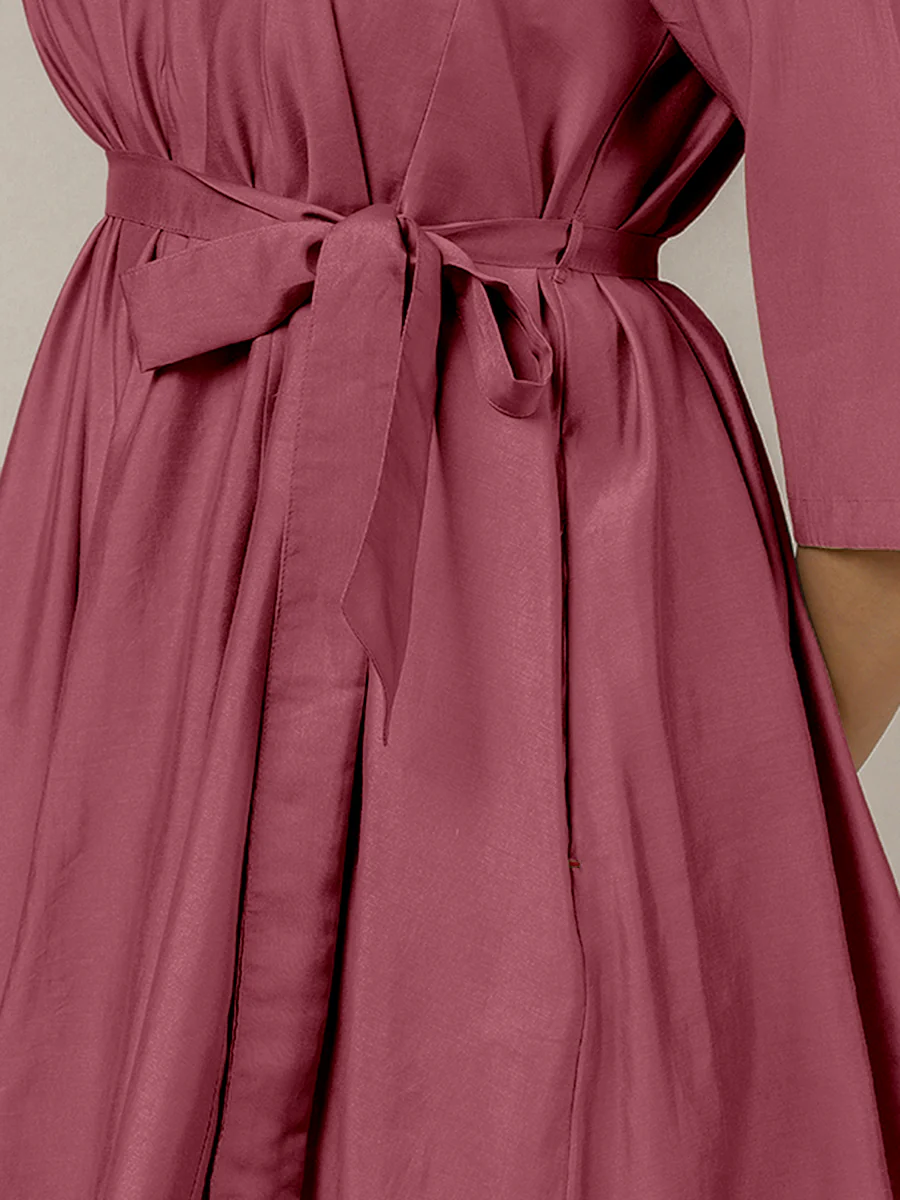 Tuhi x Rozaana | A Line Kurta in Rose Pink with Thread Work | Coords or Only Kurta - Image 4