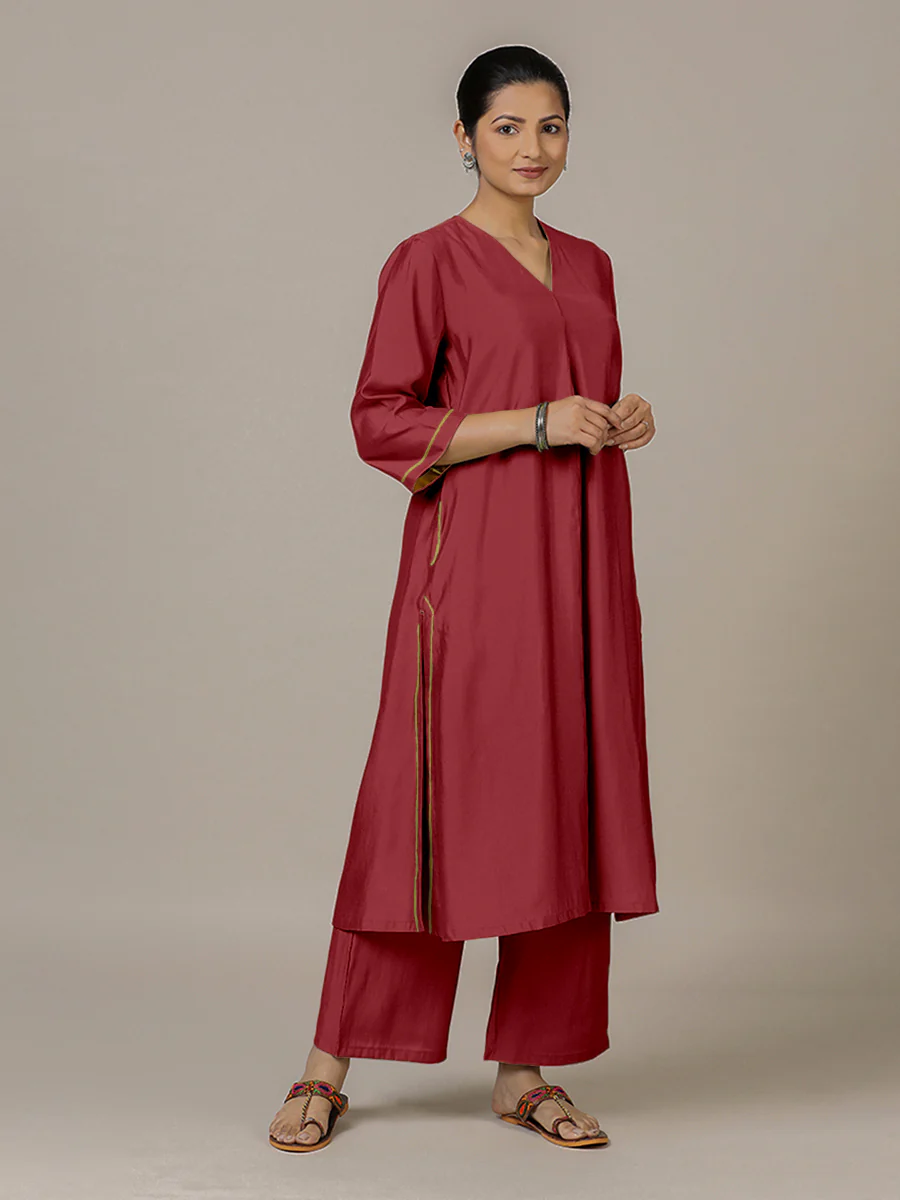 Alisha x Rozaana | A Line Kurta in Scarlet Red with Thread Work | Coords or Only Kurta - Image 6