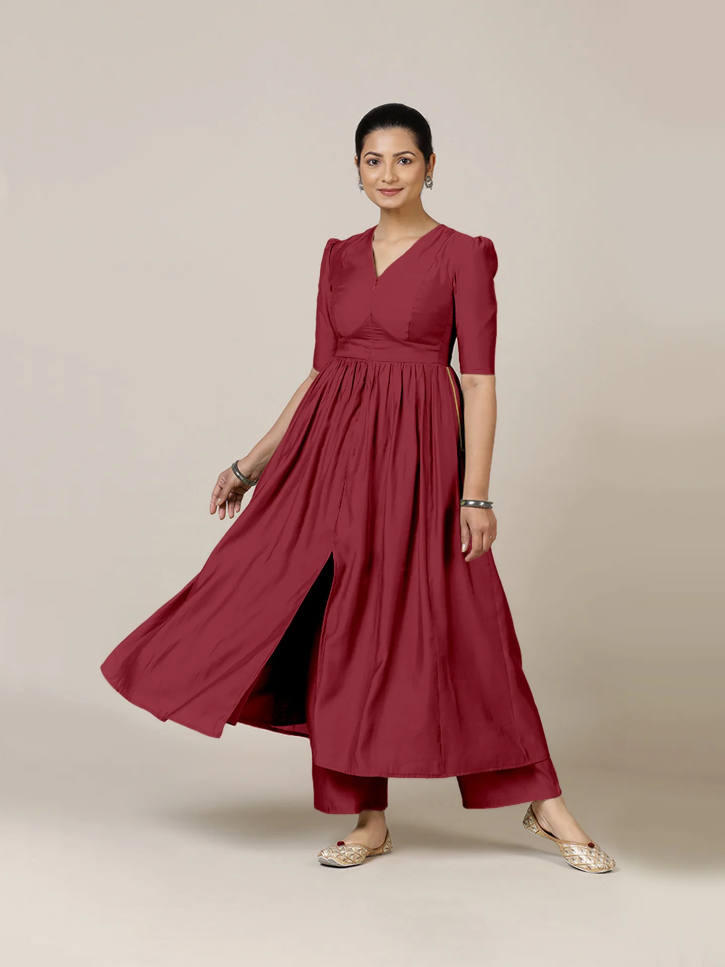 Faiza x Rozaana | A Line Kurta in Scarlet Red with Thread Work | Coords or Only Kurta - Image 7