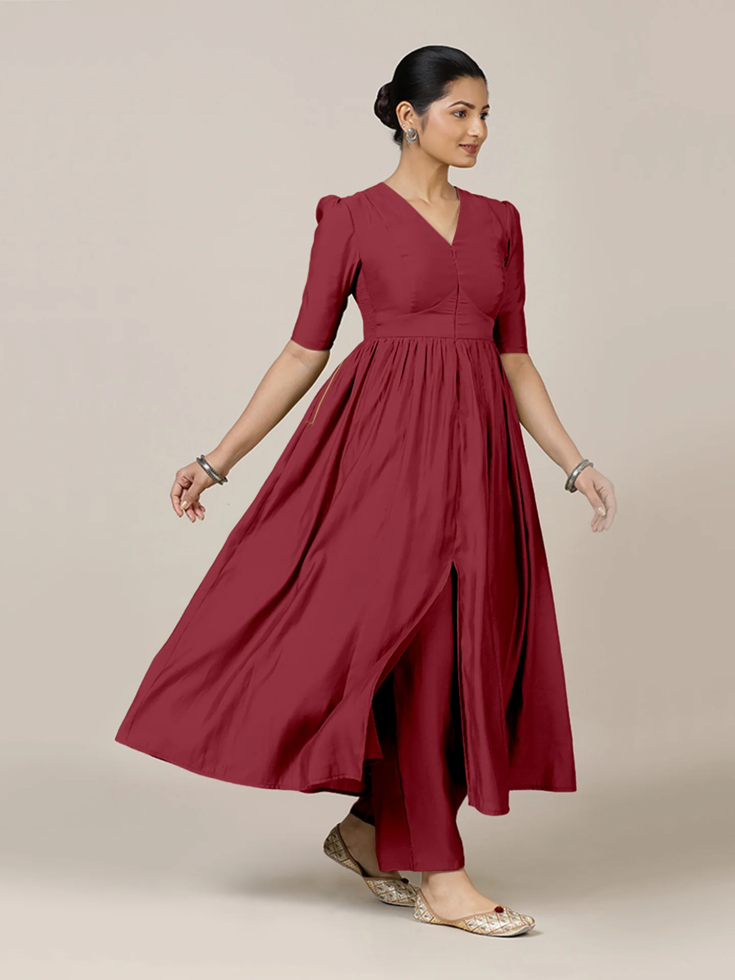 Faiza x Rozaana | A Line Kurta in Scarlet Red with Thread Work | Coords or Only Kurta - Image 9