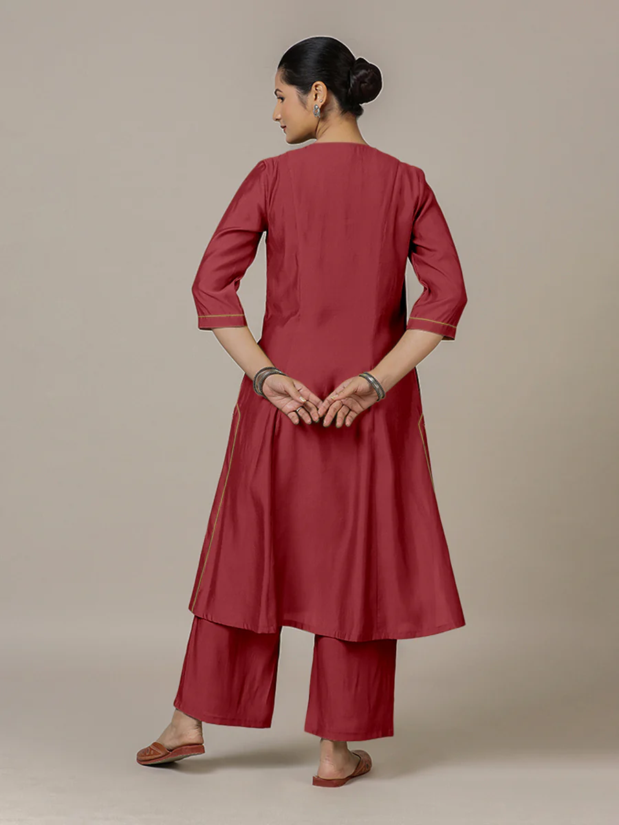 Mahek x Rozaana | A Line Kurta in Scarlet Red with Thread Work | Coords or Only Kurta - Image 2