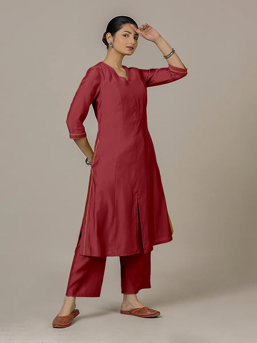 Mahek x Rozaana | A Line Kurta in Scarlet Red with Thread Work | Coords or Only Kurta - Image 5