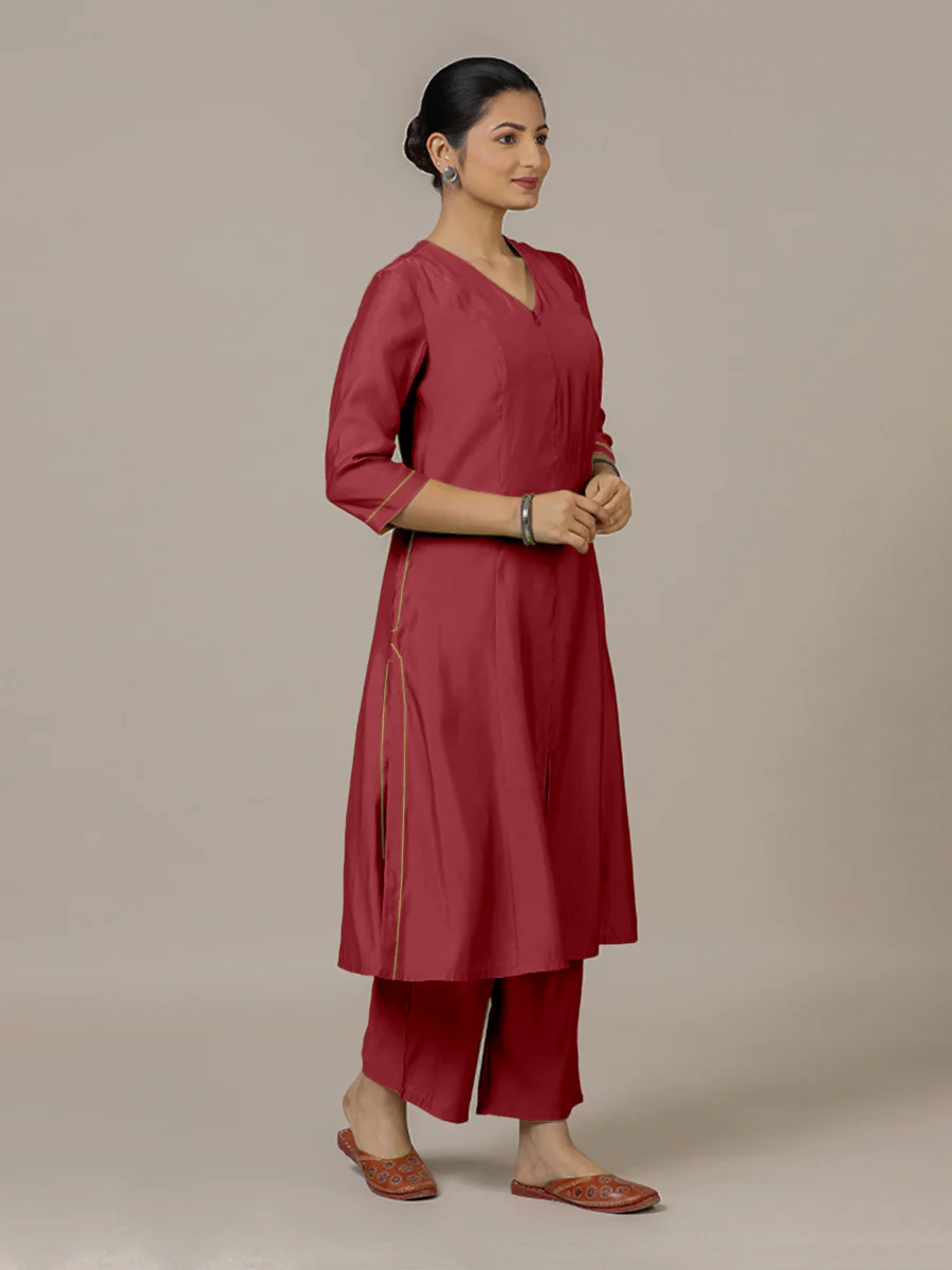 Mahek x Rozaana | A Line Kurta in Scarlet Red with Thread Work | Coords or Only Kurta - Image 6