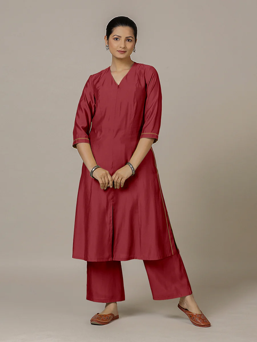 Mahek x Rozaana | A Line Kurta in Scarlet Red with Thread Work | Coords or Only Kurta - Image 8