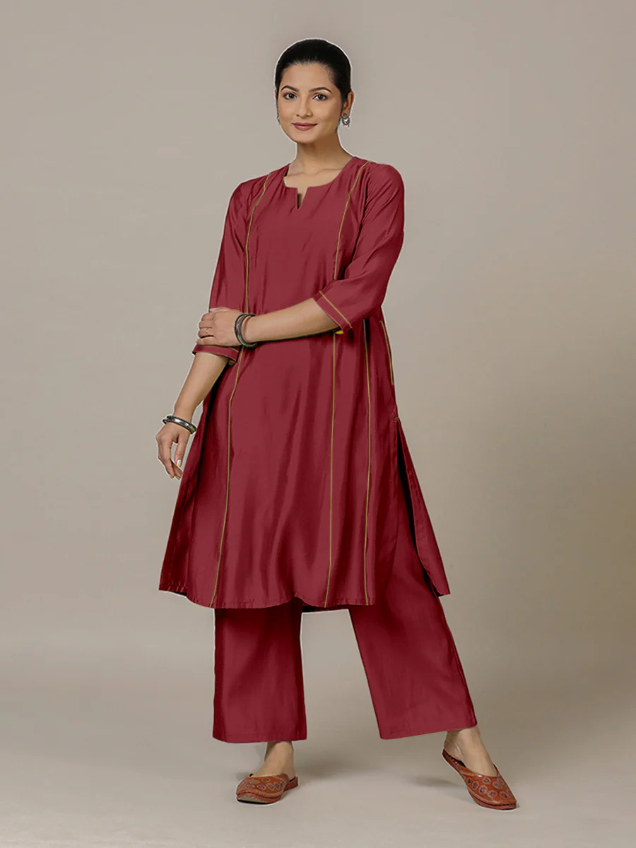 Mahi x Rozaana | A Line Kurta in Scarlet Red with Thread Work | Coords or Only Kurta - Image 6