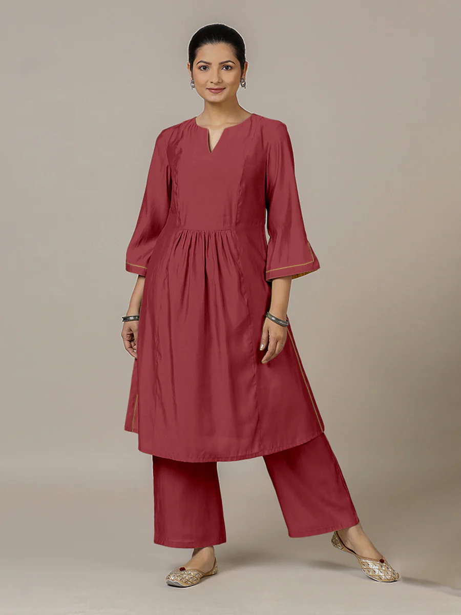 Nimrat x Rozaana | A Line Kurta in Scarlet Red with Thread Work | Coords or Only Kurta - Image 10