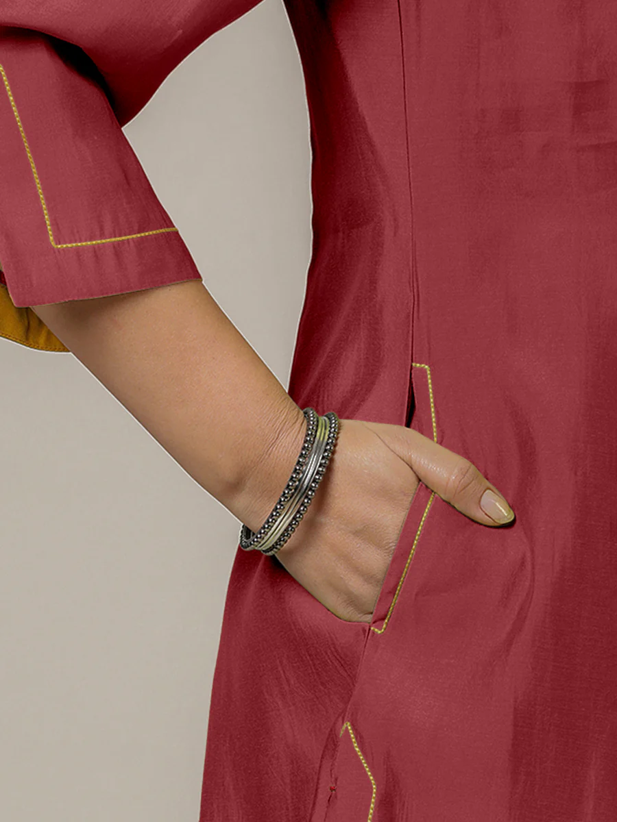 Nimrat x Rozaana | A Line Kurta in Scarlet Red with Thread Work | Coords or Only Kurta - Image 4