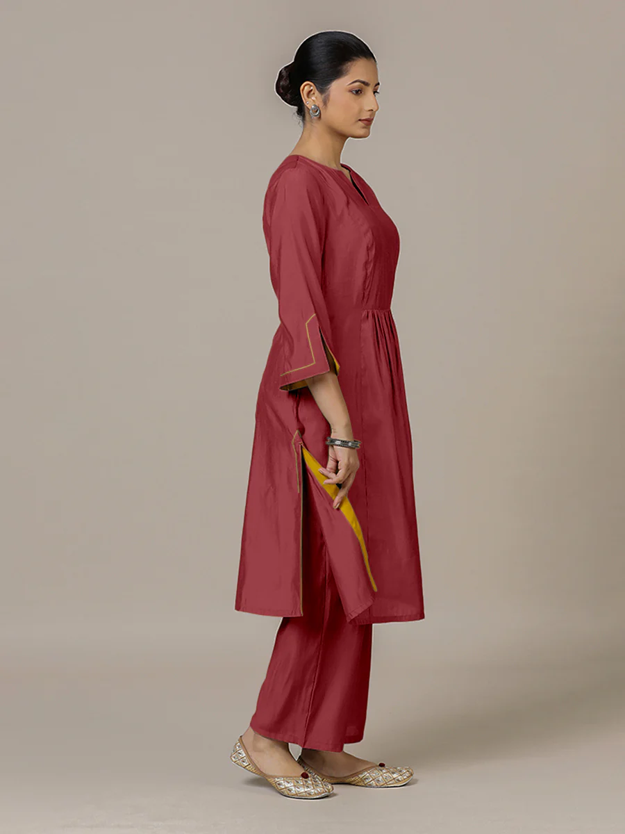 Nimrat x Rozaana | A Line Kurta in Scarlet Red with Thread Work | Coords or Only Kurta - Image 5