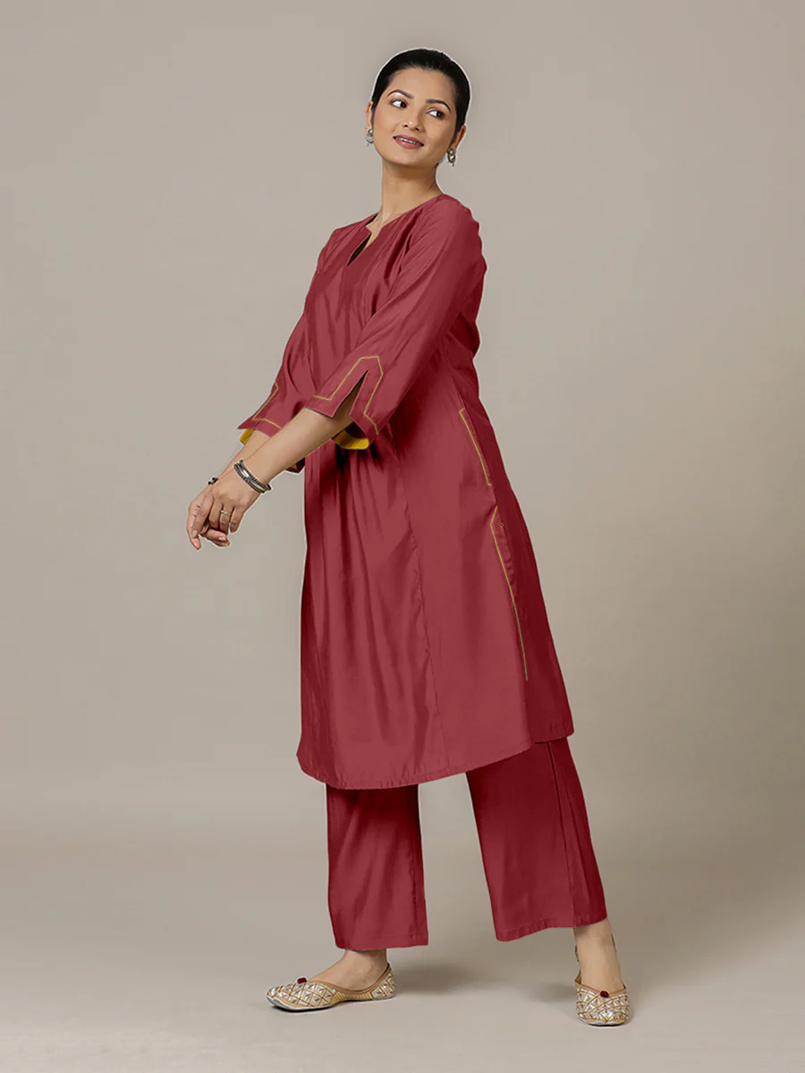 Nimrat x Rozaana | A Line Kurta in Scarlet Red with Thread Work | Coords or Only Kurta - Image 7