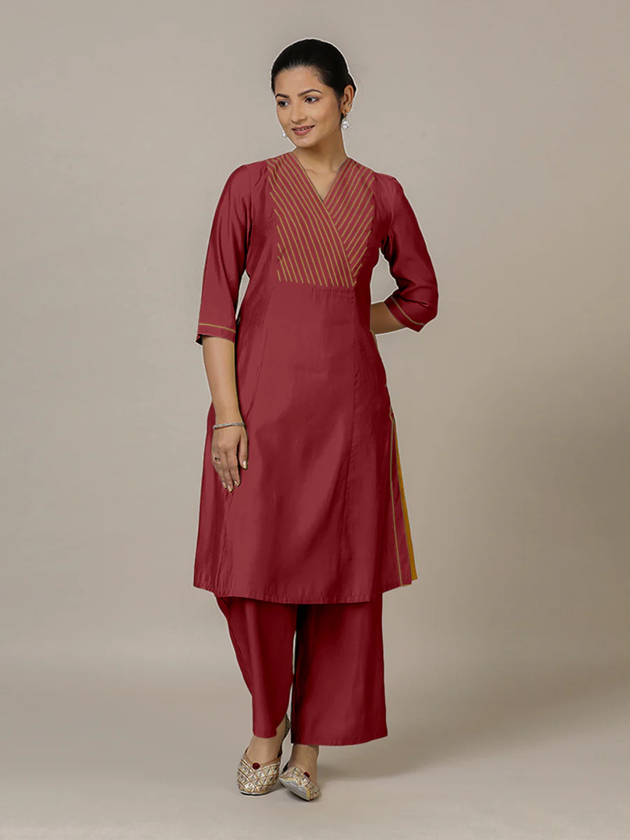 Piya x Rozaana | A Line Kurta in Scarlet Red with Thread Work | Coords or Only Kurta - Image 10