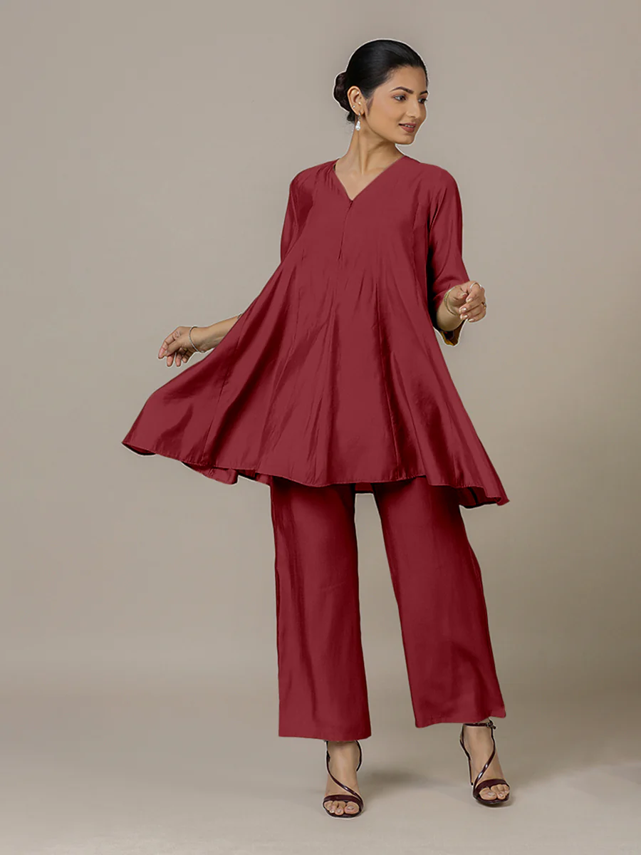 Tuhi x Rozaana | A Line Kurta in Scarlet Red with Thread Work | Coords or Only Kurta - Image 10