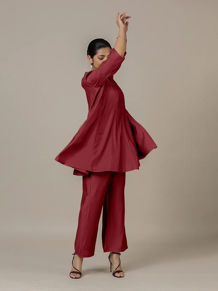 Tuhi x Rozaana | A Line Kurta in Scarlet Red with Thread Work | Coords or Only Kurta - Image 9