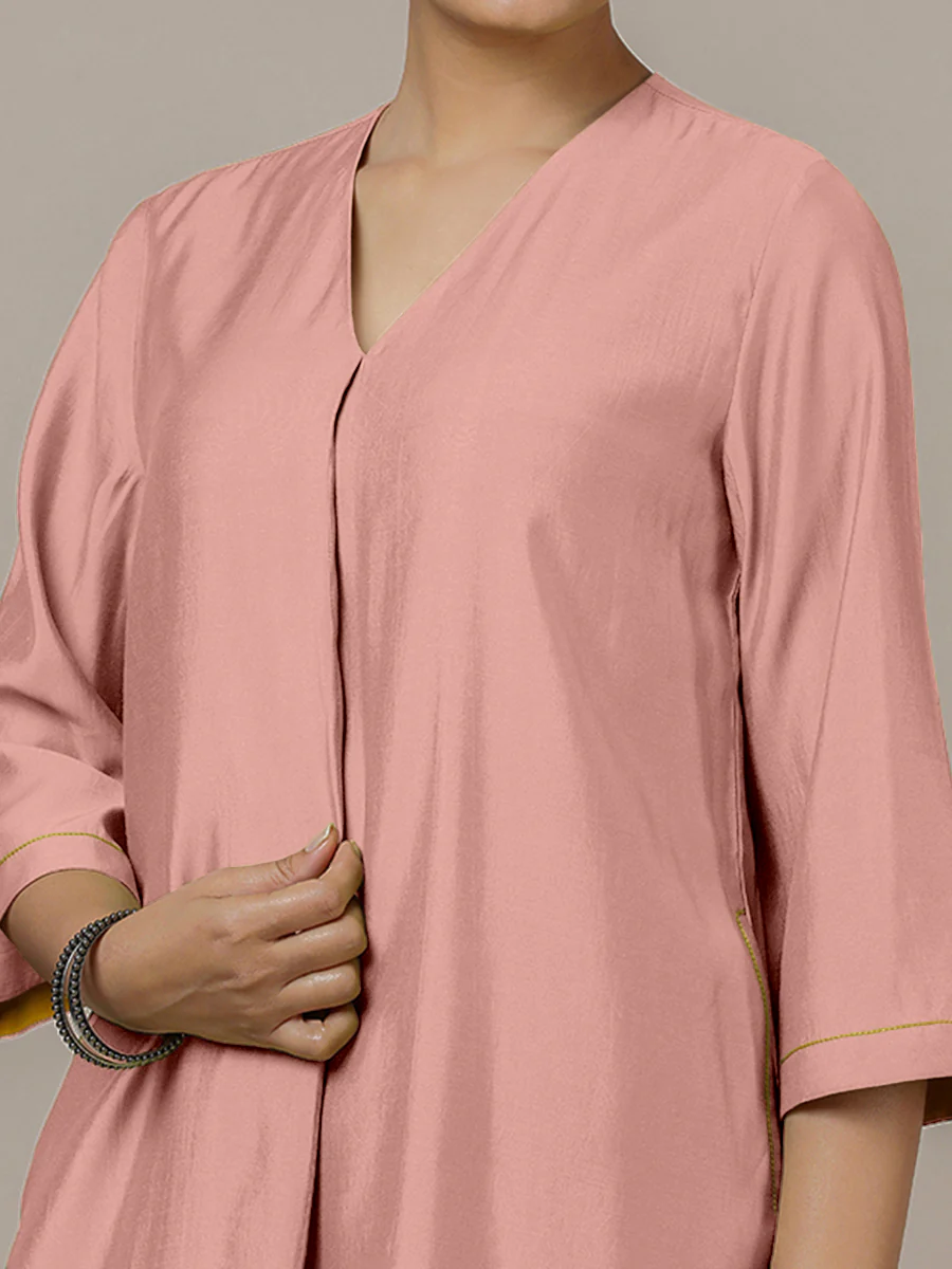 Alisha x Rozaana | A Line Kurta in Sea Pink with Thread Work | Coords or Only Kurta - Image 3