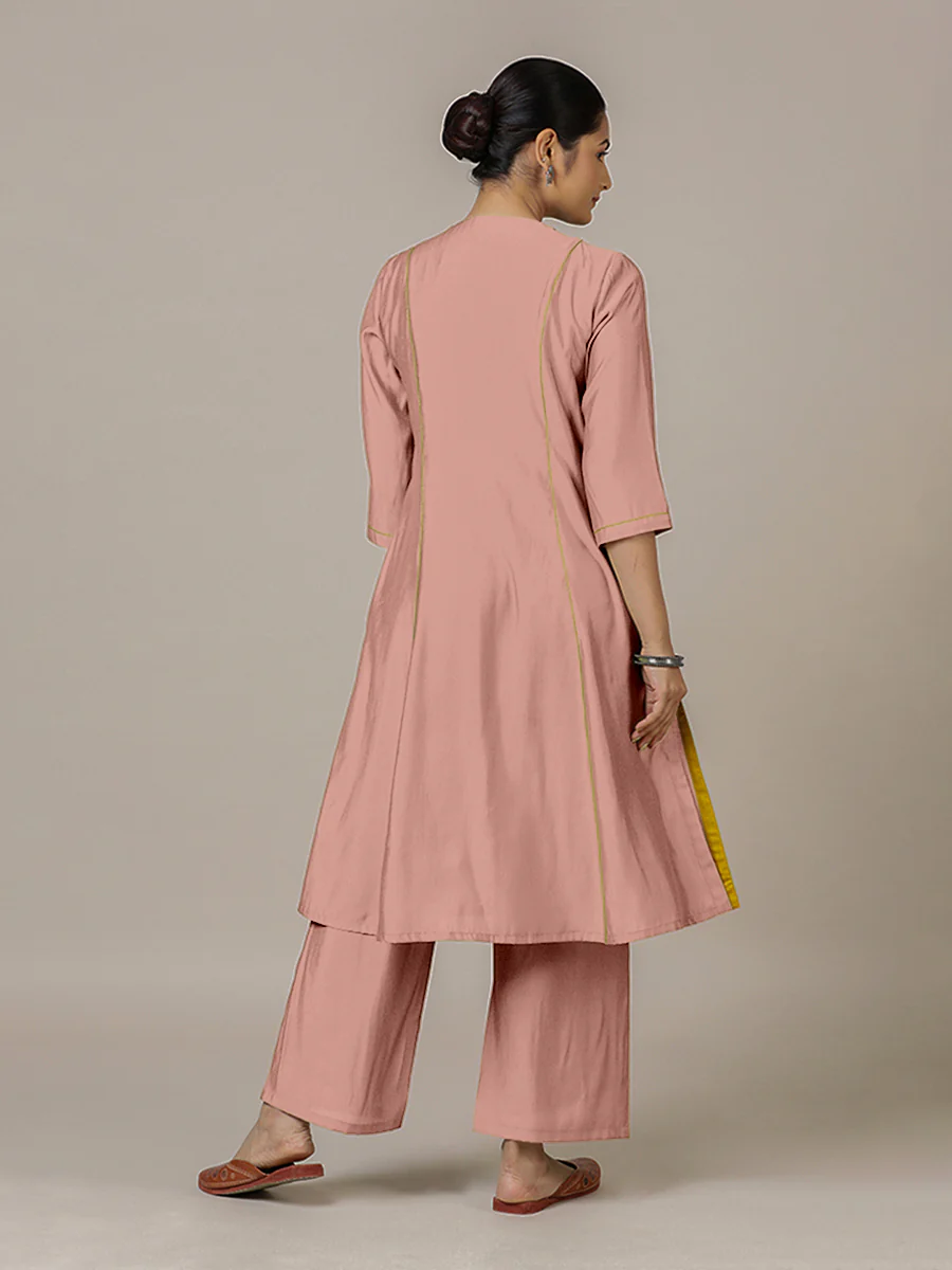 Amal x Rozaana | A Line Kurta in Sea Pink with Thread Work | Coords or Only Kurta - Image 2