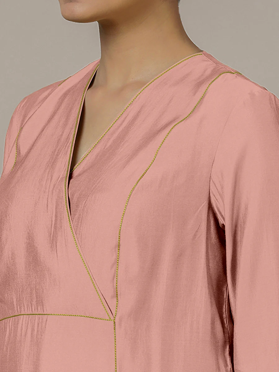 Amal x Rozaana | A Line Kurta in Sea Pink with Thread Work | Coords or Only Kurta - Image 3