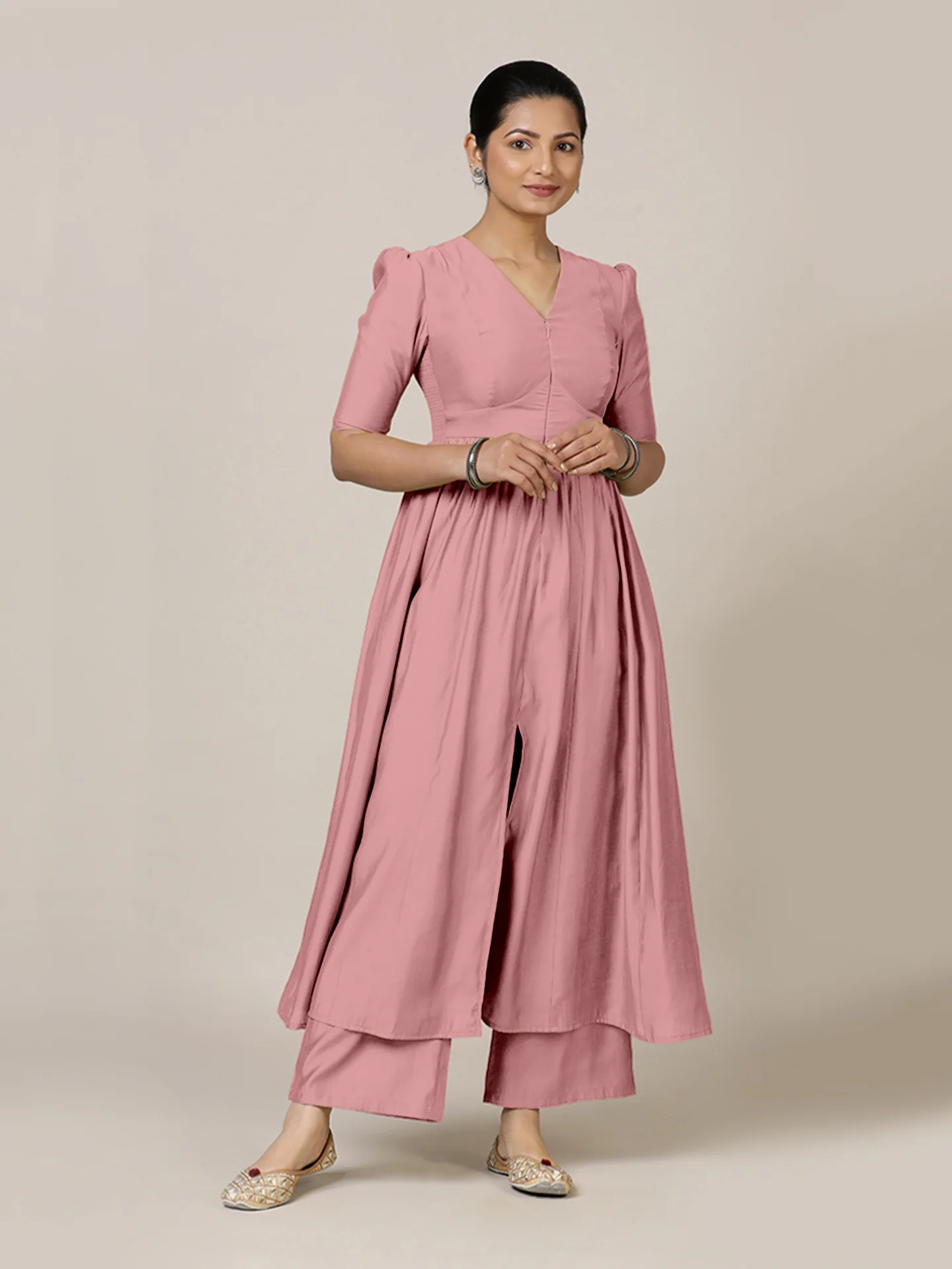 Faiza x Rozaana | A Line Kurta in Sea Pink with Thread Work | Coords or Only Kurta - Image 8