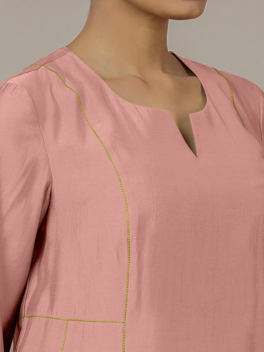 Mahi x Rozaana | A Line Kurta in Sea Pink with Thread Work | Coords or Only Kurta - Image 3