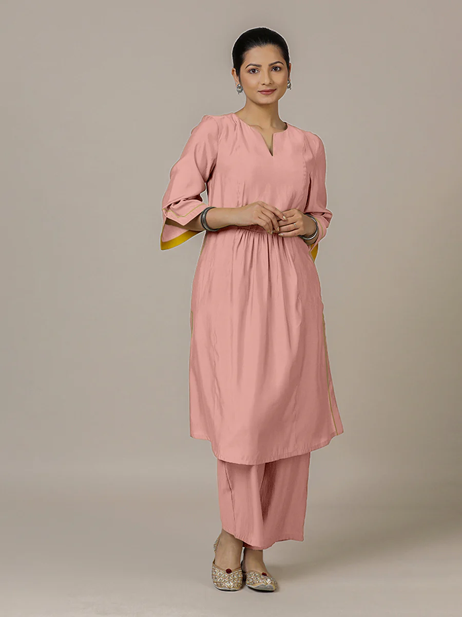 Nimrat x Rozaana | A Line Kurta in Sea Pink with Thread Work | Coords or Only Kurta - Image 7
