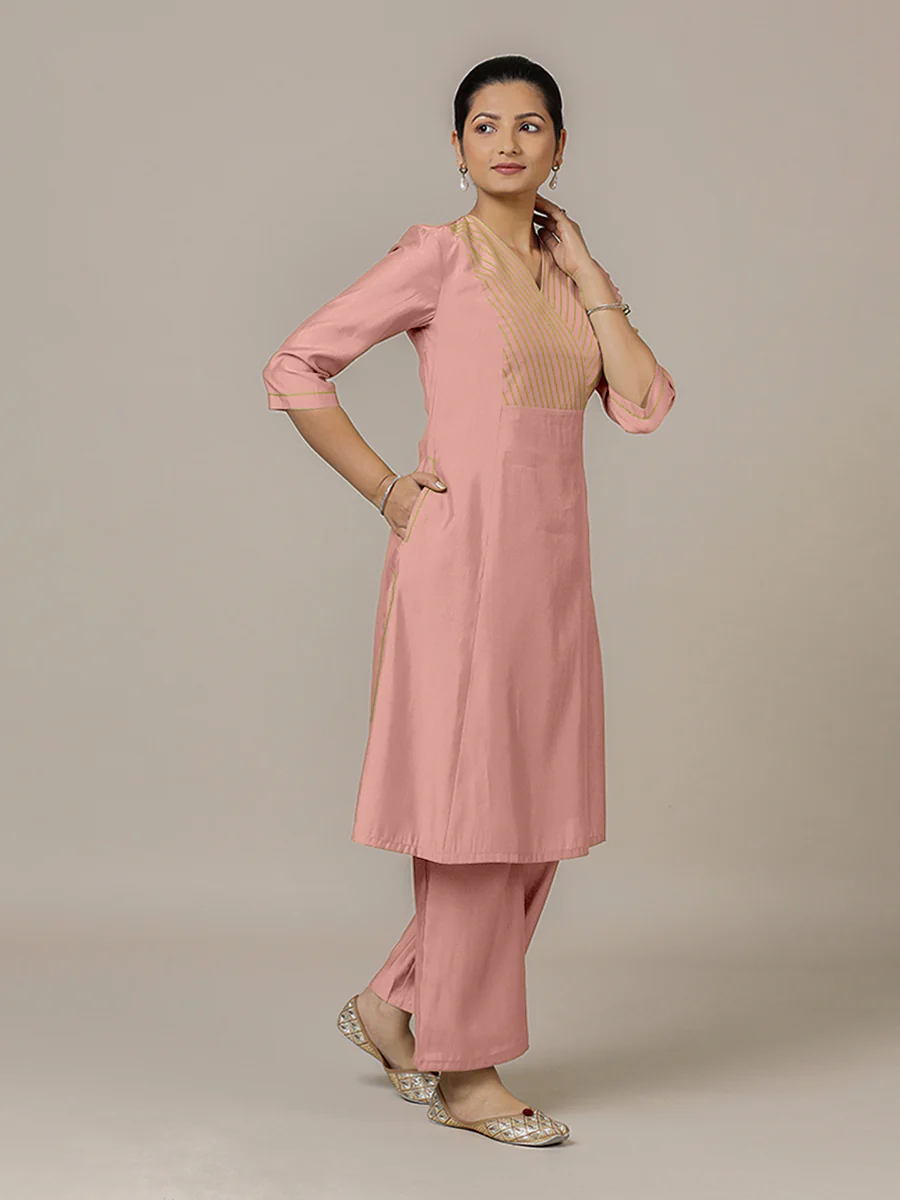 Piya x Rozaana | A Line Kurta in Sea Pink with Thread Work | Coords or Only Kurta - Image 7